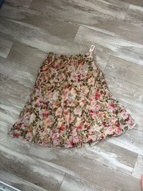 Talbots Floral A-Line Skirt in Pink, Olive and Cream